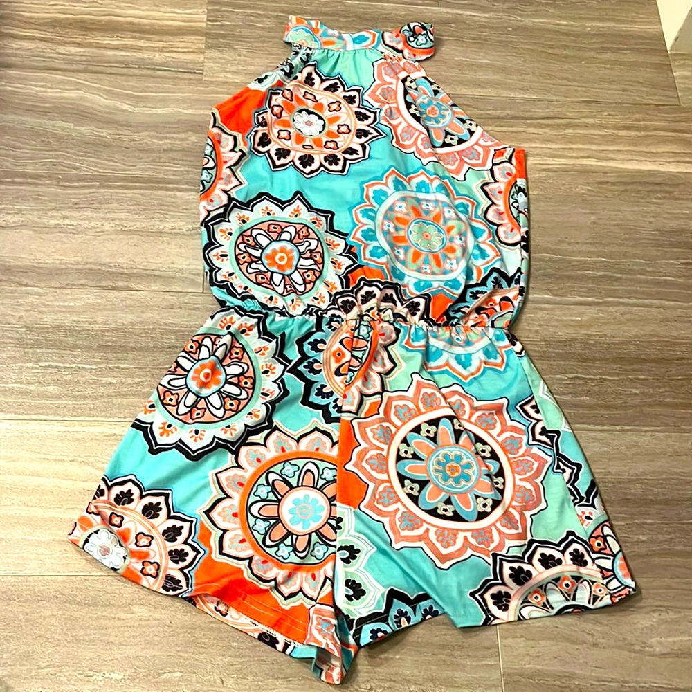 Paisley High Neck Shorts Romper
